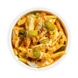 Chicken and Cheese Fries - Succulent chicken strips & fries topped with cheese sauce, jalapeños & our 'Signature Classic' sauce.